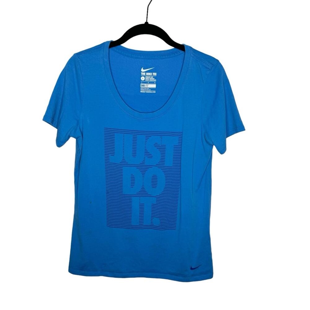 NIKE / blue white Just Do It logo scoop neck t-shirt / L